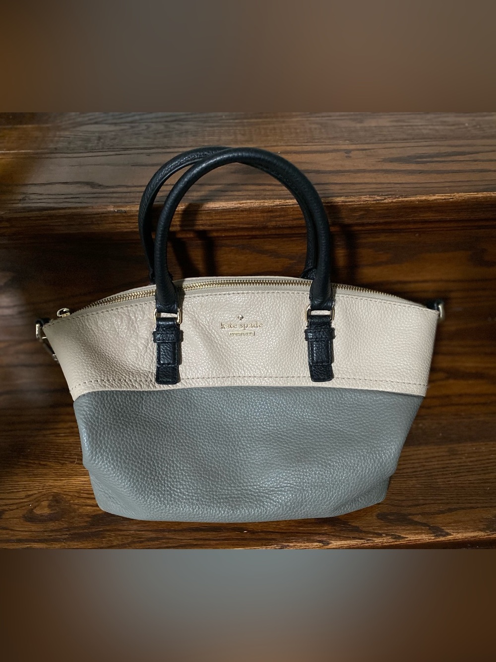 kate spade New York Jackson Street Two-Tone Leather Satchel Cream and Gray